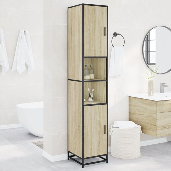 vidaXL Armario de baño madera y metal roble Sonoma 35x37,5x188,5 cm