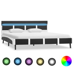 vidaXL Estructura de cama con LED sin colch&oacute;n cuero gris 140x200 cm