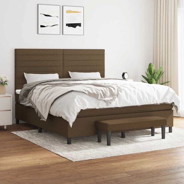 vidaXL Cama box spring con colch&oacute;n tela marr&oacute;n oscuro 180x200 cm