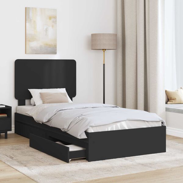 vidaXL Cama con almacenamiento Negro 100 x 200 cm Madera de ingenier&iacute;a