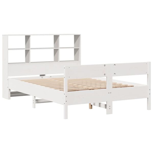 vidaXL Cama con estanter&iacute;a sin colch&oacute;n madera maciza blanca 140x200 cm