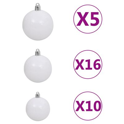 vidaXL Set de bolas navideñas 120 pzas con pico 300 LED blanco y gris