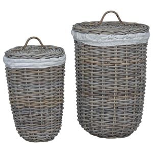 vidaXL Cesto de Ropa con Tapa 2 pcs Gris Kubu Rat&aacute;n Kubu