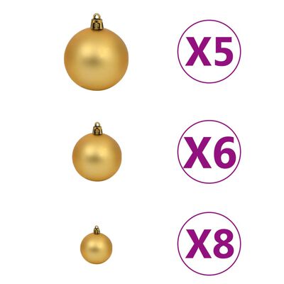 vidaXL Árbol de Navidad delgado con luces y bolas dorado 120 cm