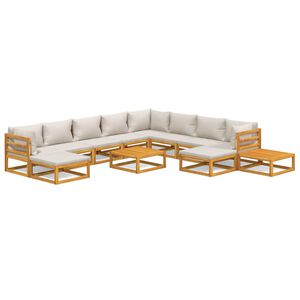 vidaXL Set muebles jard&iacute;n 12 pzas madera maciza y cojines gris claro