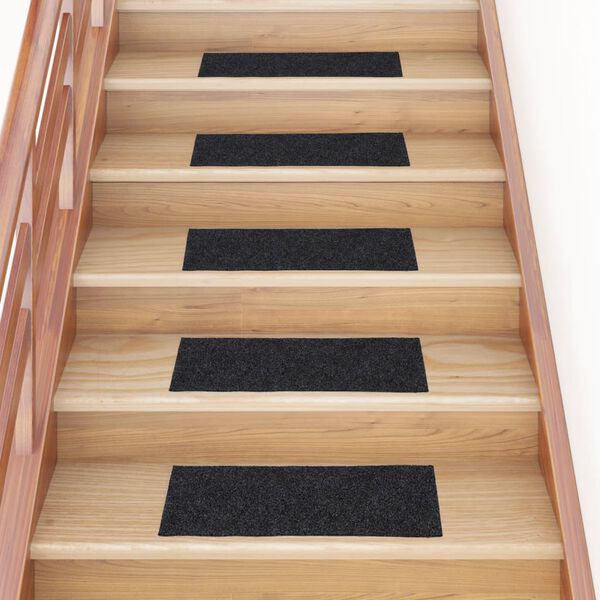 vidaXL Felpudos autoadhesivos para escaleras, 15 unidades, 60 x 25 cm, gris oscuro, rectangulares