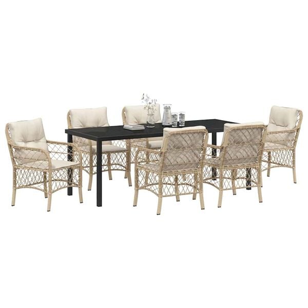 vidaXL Conjunto de Comedor de Jard&iacute;n 7 pcs Beige rat&aacute;n sint&eacute;tico