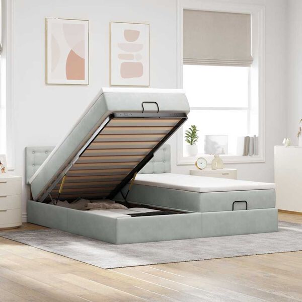 vidaXL Estructura cama otomana colchones terciopelo gris claro
