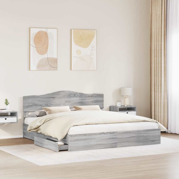 vidaXL Cama con almacenamiento con cabecera Gris Sonoma 200 x 200 cm