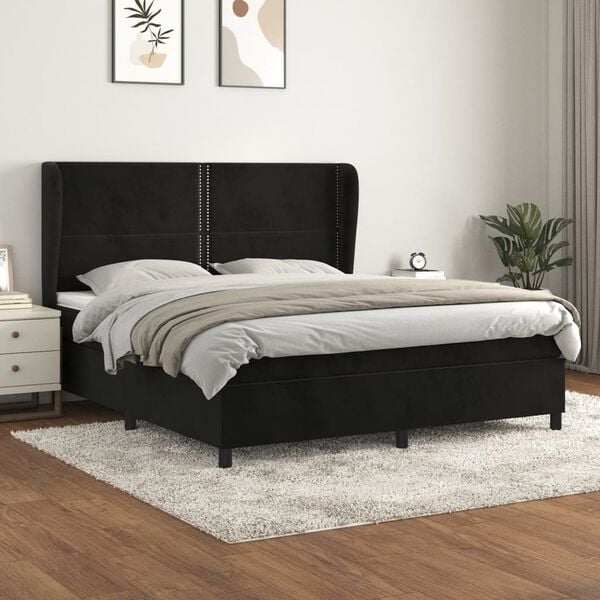 vidaXL Cama box spring con colch&oacute;n terciopelo negro 180x200 cm