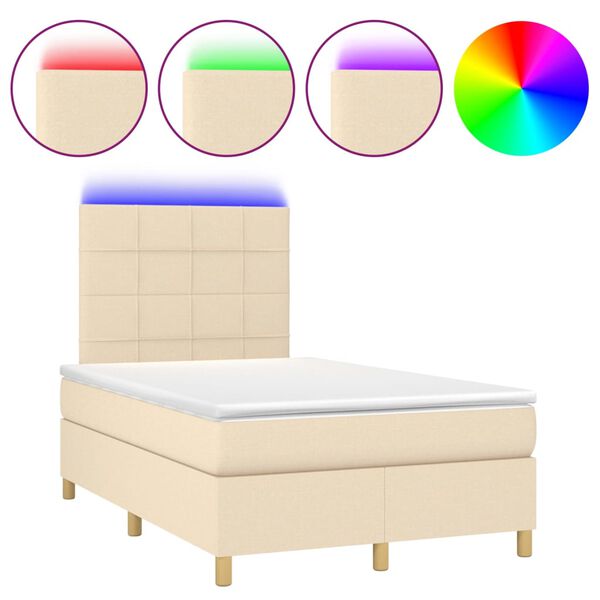 vidaXL Cama box spring con colch&oacute;n y LED tela crema 120x200 cm