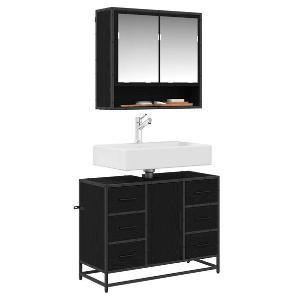 vidaXL Juego de muebles de ba&ntilde;o 2 pcs Roble Negro Madera de ingenier&iacute;a