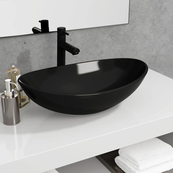 vidaXL Lavabo de vidrio templado negro 54,5x35x15,5 cm