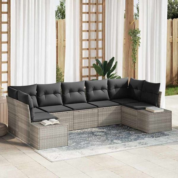 vidaXL Conjunto de sof&aacute;s de jard&iacute;n 7 pcs Gris Claro Polirat&aacute;n