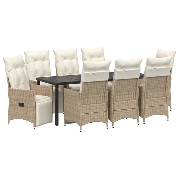 vidaXL Conjunto de Comedor de Jardín 9 pcs Beige ratán sintético