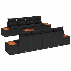vidaXL Conjunto de sof&aacute;s de jard&iacute;n 9 uds. Negro Polirat&aacute;n