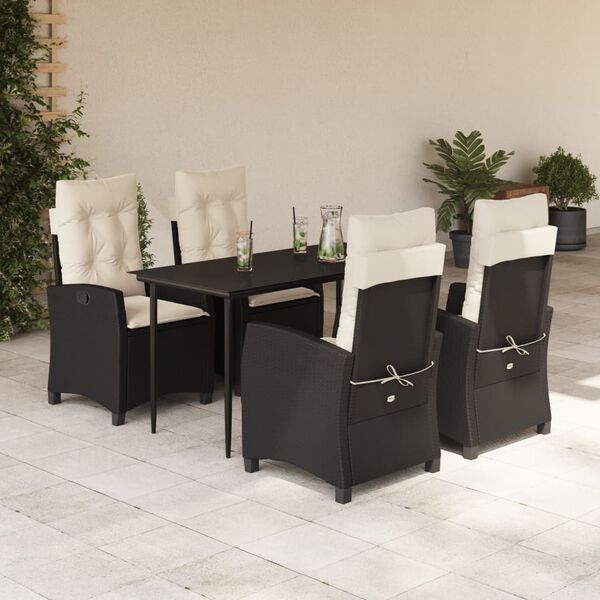 vidaXL Set de muebles jard&iacute;n 5 pzas con cojines rat&aacute;n sint&eacute;tico negro
