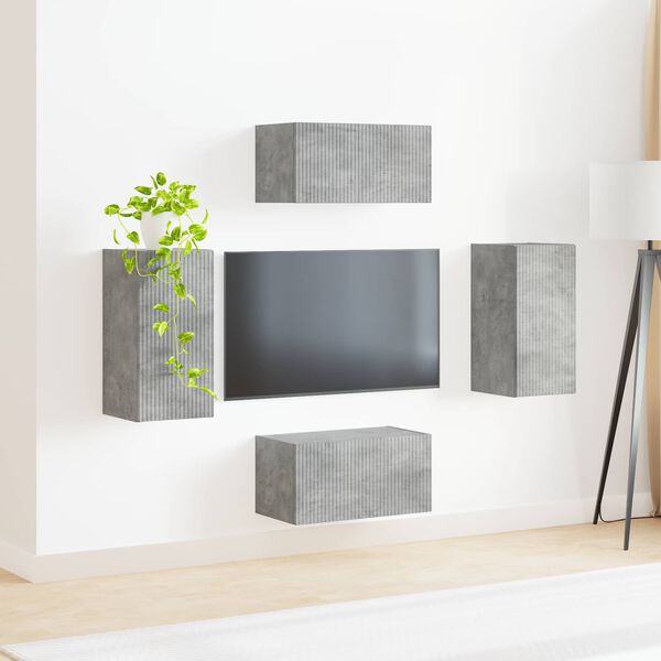vidaXL Conjunto de mueble de TV 4 pcs Gris Concreto