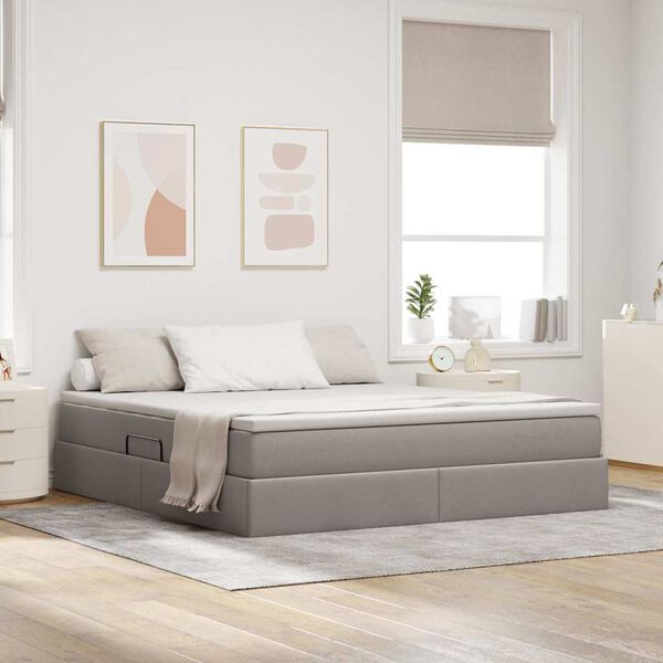 vidaXL Cama con almacenamiento y colch&oacute;n Taup&eacute; 160 x 200 cm Poli&eacute;ster