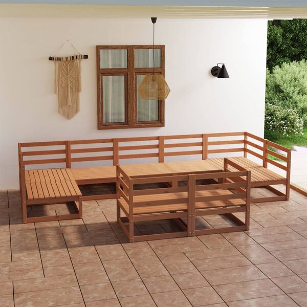 vidaXL Juego de muebles de jard&iacute;n 9 piezas madera maciza de pino