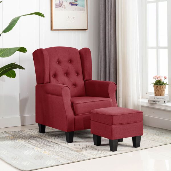 vidaXL Sill&oacute;n con reposapi&eacute;s de tela rojo tinto