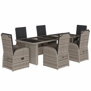 vidaXL Set comedor jard&iacute;n 7 pzas y cojines rat&aacute;n sint&eacute;tico gris