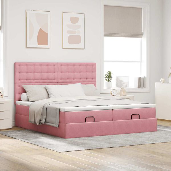 vidaXL Estructura de cama otomana colchones terciopelo rosa 160x200cm