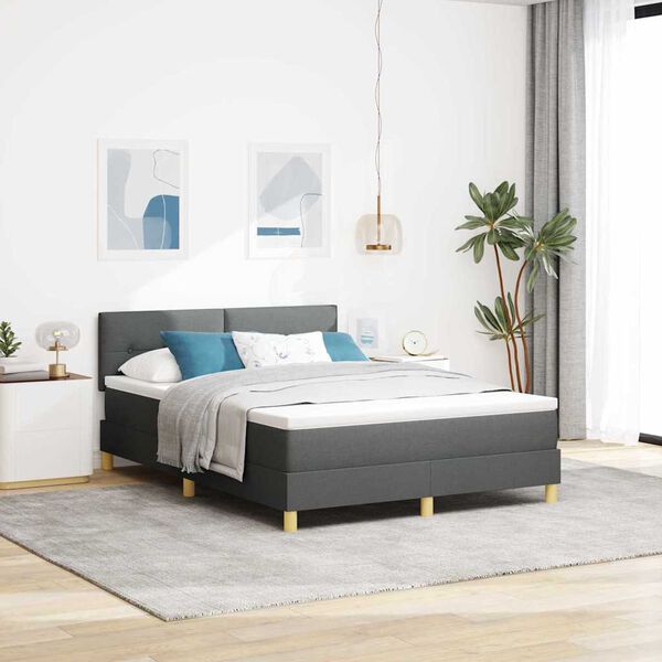 vidaXL Cama Box Spring LED con colch&oacute;n Gris oscuro 160 x 200 cm tela
