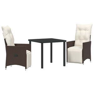 vidaXL Conjunto de Comedor de Jard&iacute;n 3 pcs Marr&oacute;n rat&aacute;n sint&eacute;tico
