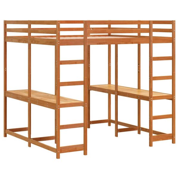 vidaXL Cama alta con escritorio y escalera madera marrón 160x200 cm