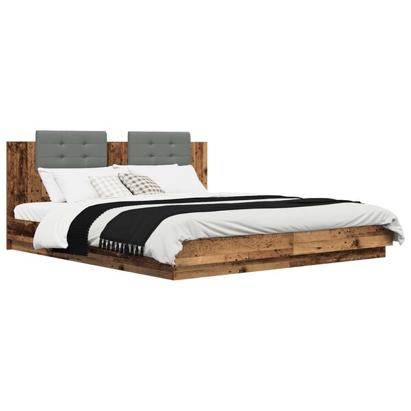 vidaXL Estructura de cama con cabecero Madera envejecida 200 x 200 cm