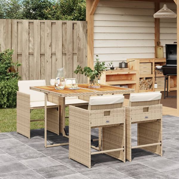 vidaXL Set comedor de jard&iacute;n 5 pzas con cojines rat&aacute;n sint&eacute;tico beige