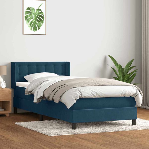 vidaXL Cama box spring con colch&oacute;n terciopelo azul oscuro 90x220 cm