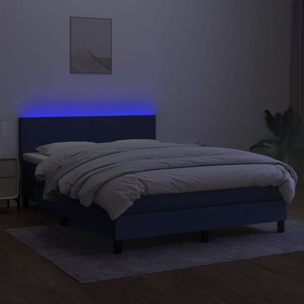 vidaXL Cama box spring con colch&oacute;n y LED tela azul 140x200 cm