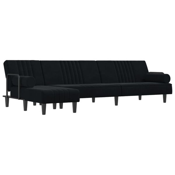 vidaXL Sof&aacute; cama en forma de L terciopelo negro 260x140x70 cm