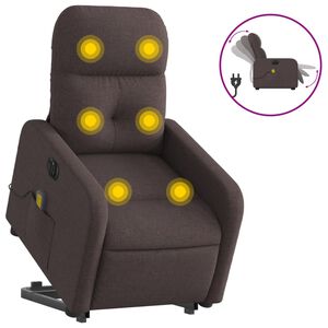 vidaXL Sill&oacute;n masaje el&eacute;ctrico reclinable elevable tela marr&oacute;n oscuro