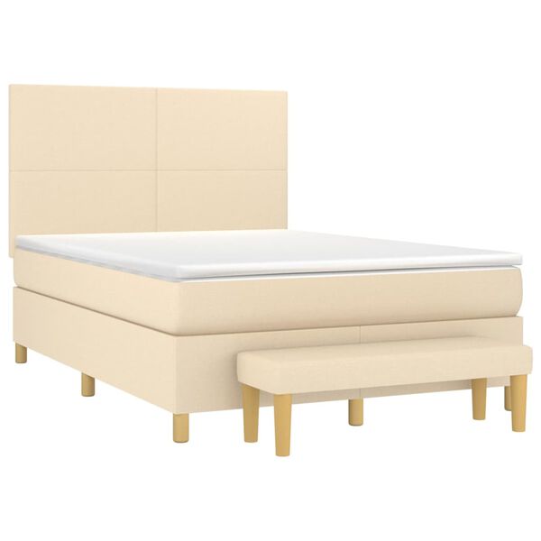 vidaXL Cama box spring con colch&oacute;n tela color crema 140x190 cm