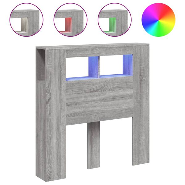 vidaXL Cabecero LED madera ingeniería gris Sonoma 100x18,5x103,5 cm