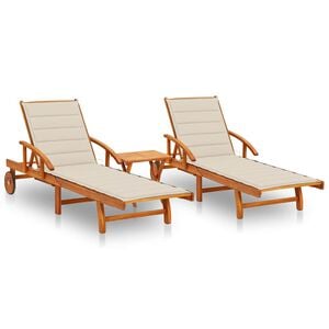 vidaXL Tumbonas con mesa y cojines 2 uds madera maciza de acacia