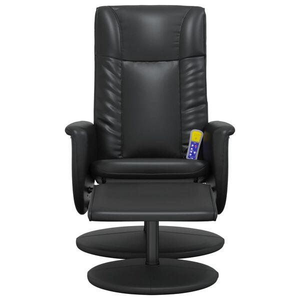 vidaXL Sill&oacute;n reclinable masaje con reposapi&eacute;s cuero sint&eacute;tico negro