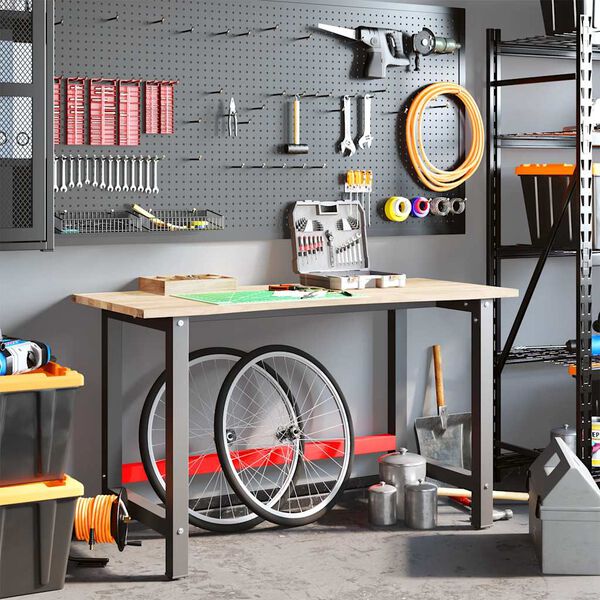 vidaXL Banco de trabajo madera maciza de roble 140x60x81,5 cm