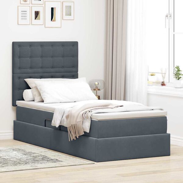 vidaXL Cama con almacenamiento y colch&oacute;n Gris oscuro 100 x 200 cm
