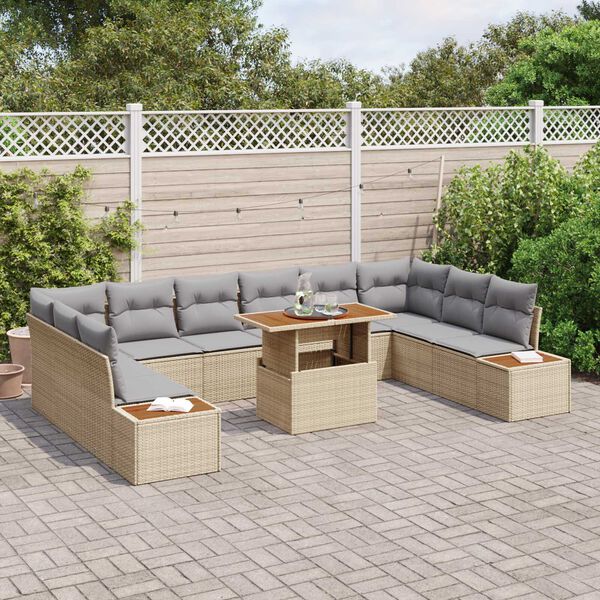 vidaXL Conjunto de sof&aacute; de jard&iacute;n 11 pcs Beige Polirat&aacute;n