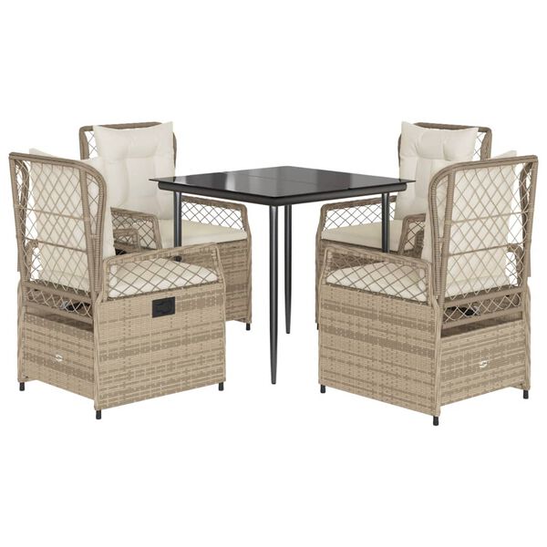 vidaXL Set comedor de jard&iacute;n 5 pzas con cojines rat&aacute;n sint&eacute;tico beige