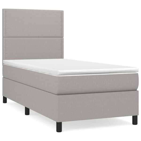 vidaXL Cama box spring con colch&oacute;n tela gris claro 100x200 cm