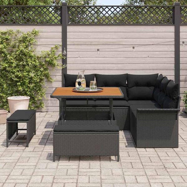 vidaXL Conjunto de sof&aacute;s de jard&iacute;n 8 pcs Negro rat&aacute;n sint&eacute;tico