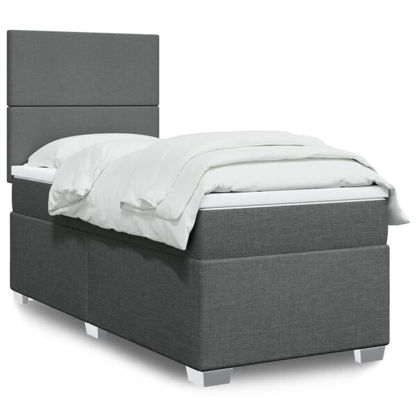 vidaXL Cama box spring con colch&oacute;n tela gris oscuro 90x200 cm