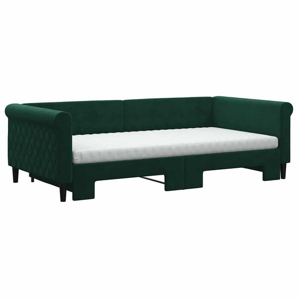 vidaXL Sof&aacute; cama nido con colch&oacute;n terciopelo verde oscuro 100x200 cm