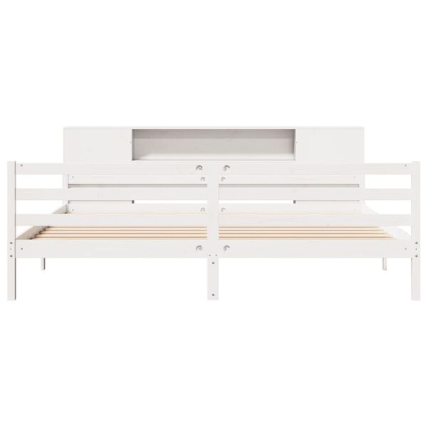 vidaXL Cama con estanter&iacute;a sin colch&oacute;n madera maciza blanca 200x200 cm