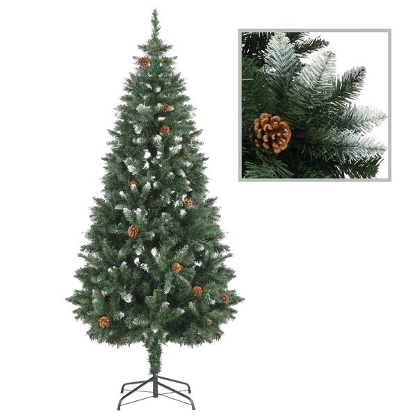 vidaXL &Aacute;rbol de Navidad artificial con pi&ntilde;as y brillo blanco 180 cm